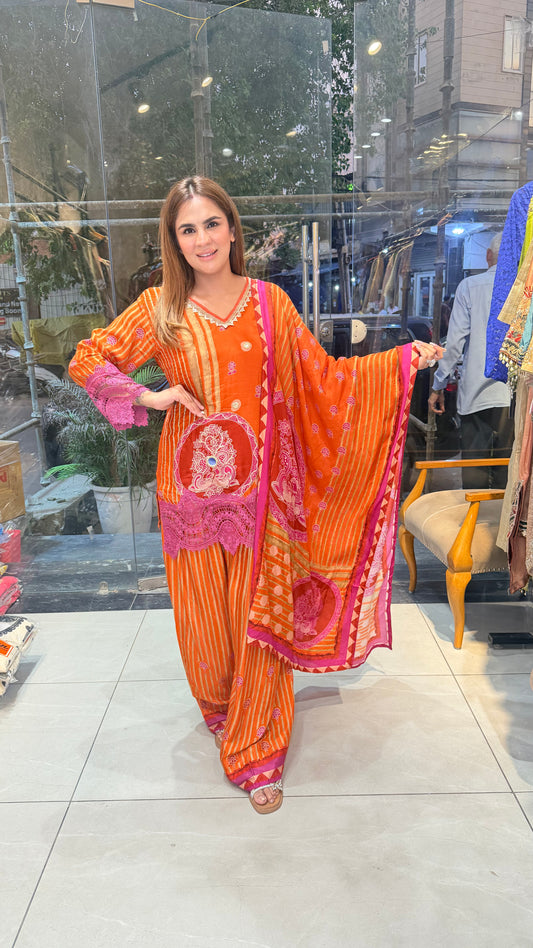 Elegant Orange chinos silk dhoti suit set PC3501