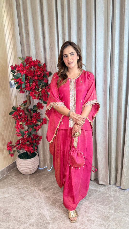 Beautiful mirror-work kaftan top paired with a matching long skirt PC3526