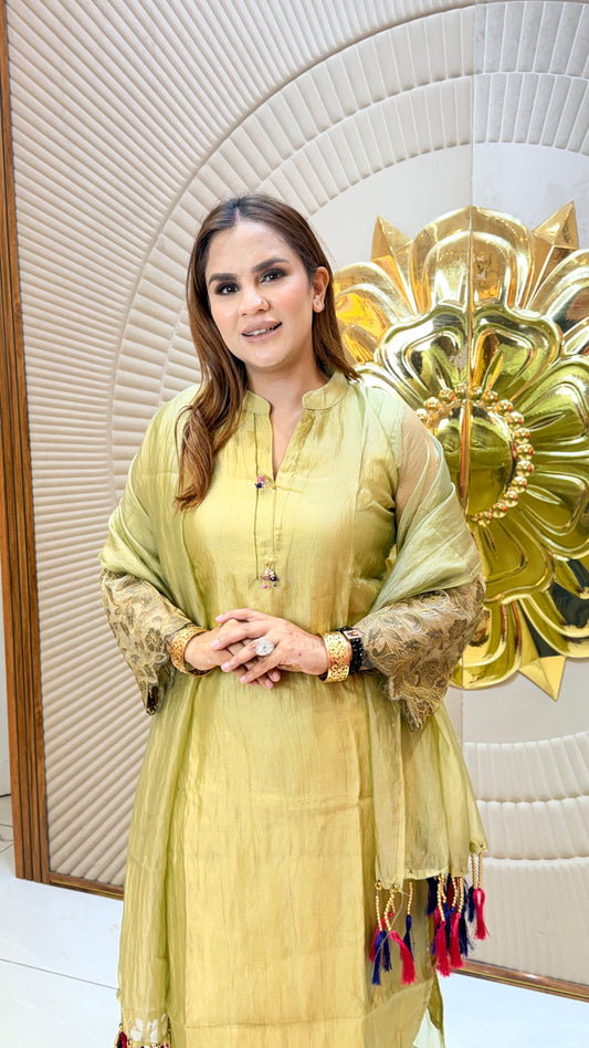 Elegant tissue or chanderi silk kurta set PC3564