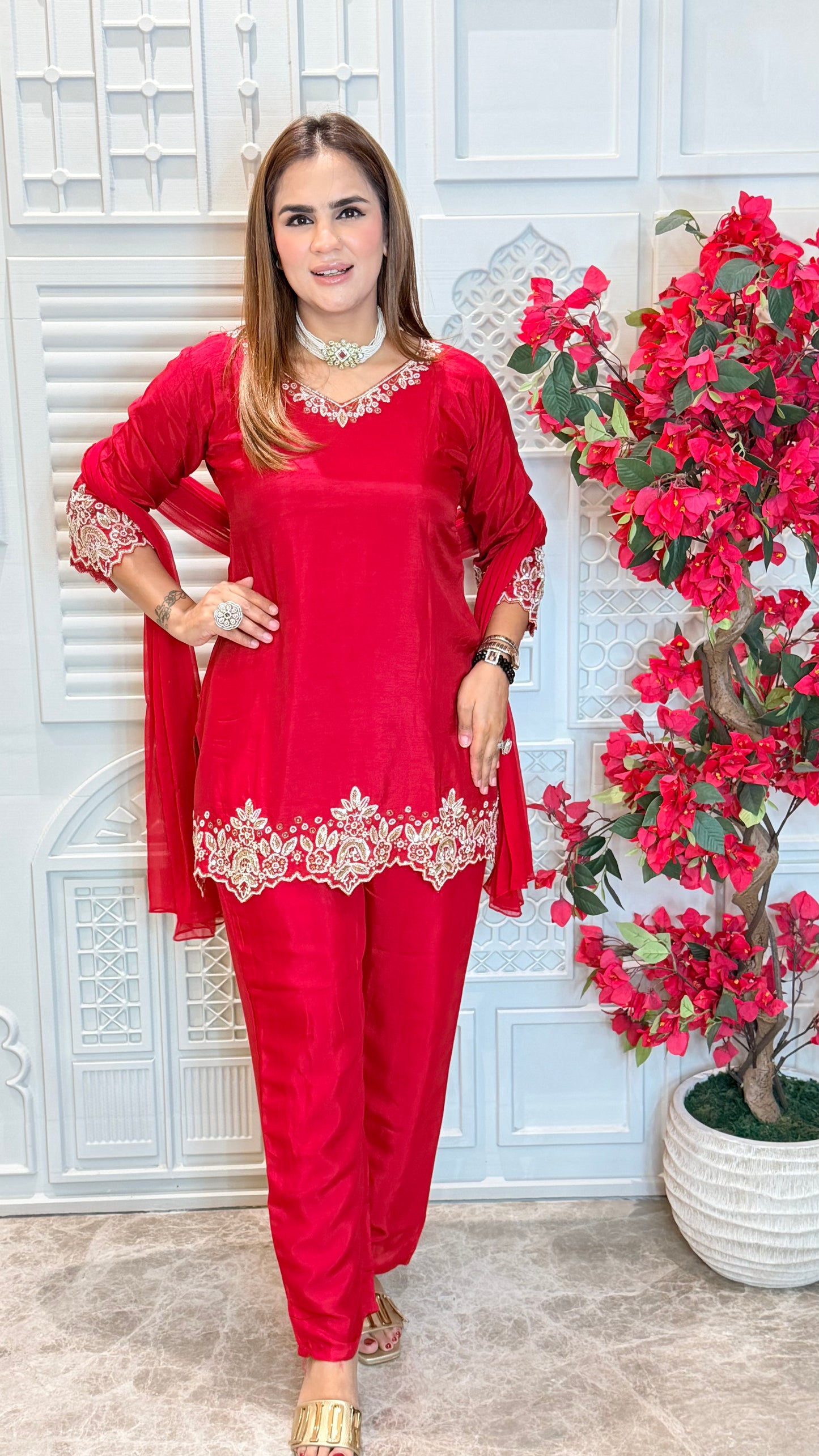 Beautiful red silk-blend kurta set PC3571