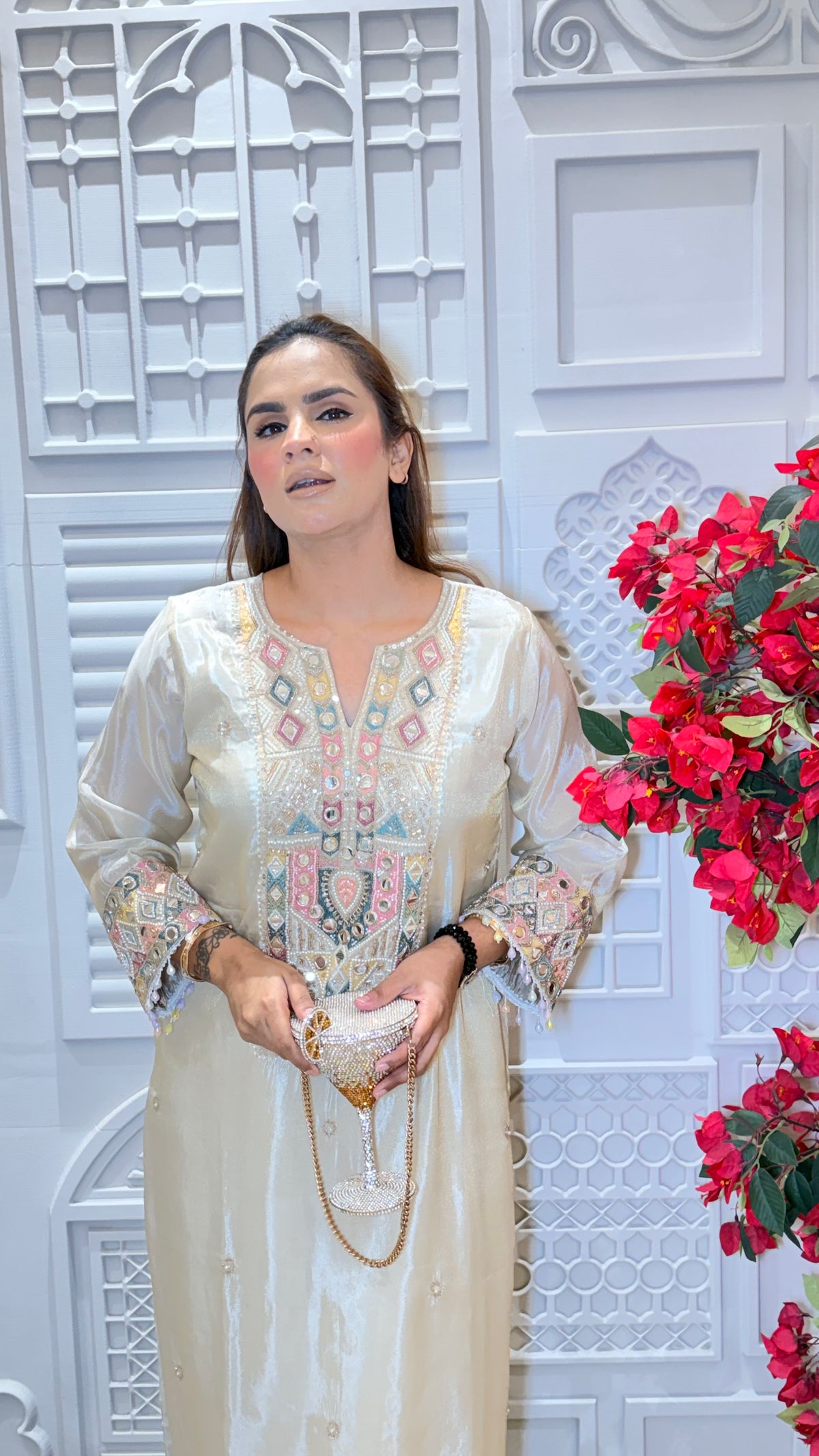 Beautiful cream-colored, long-sleeved straight kurta PC3606