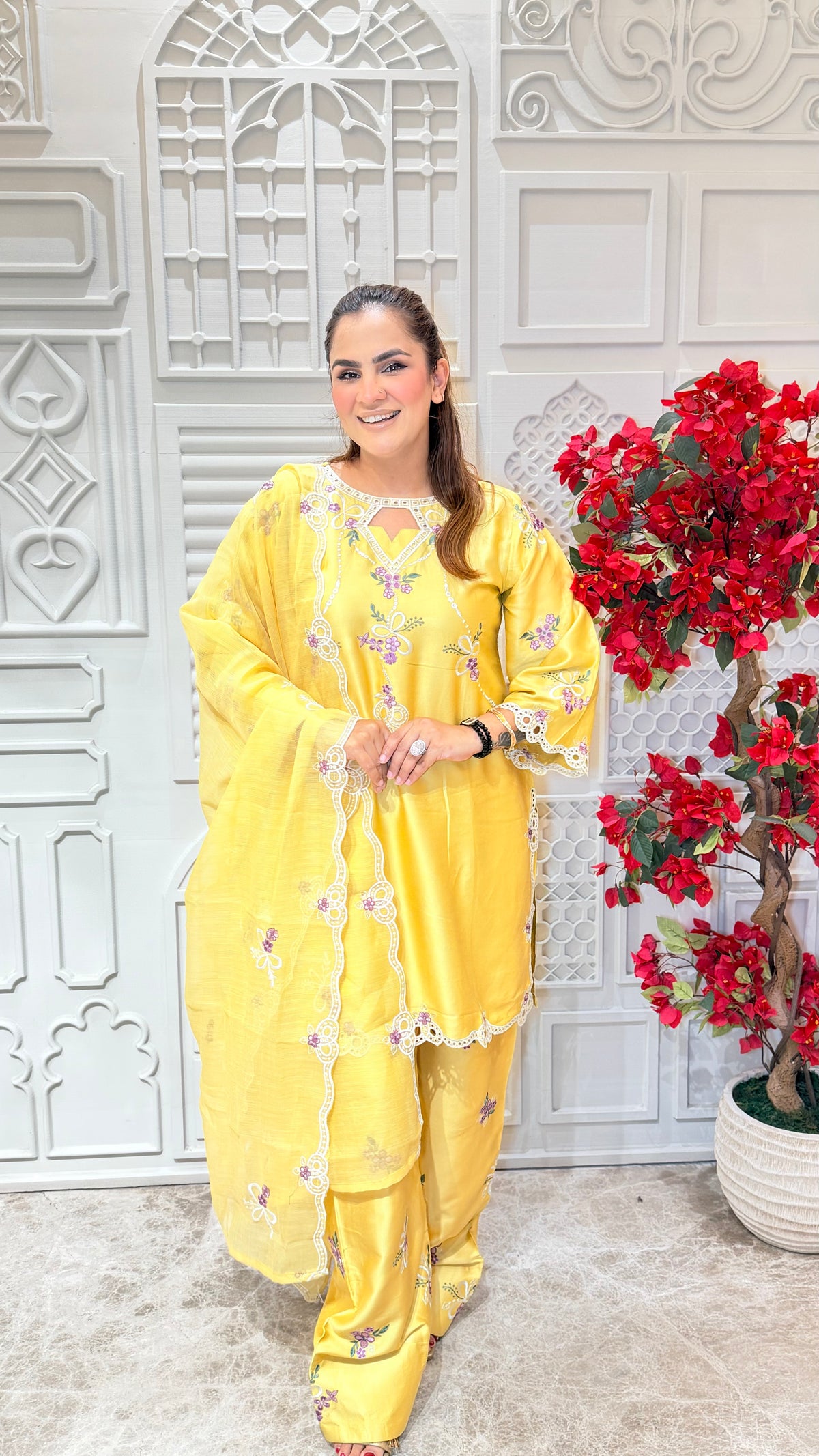 Beautiful yellow three-piece ethnic suit Pc3614