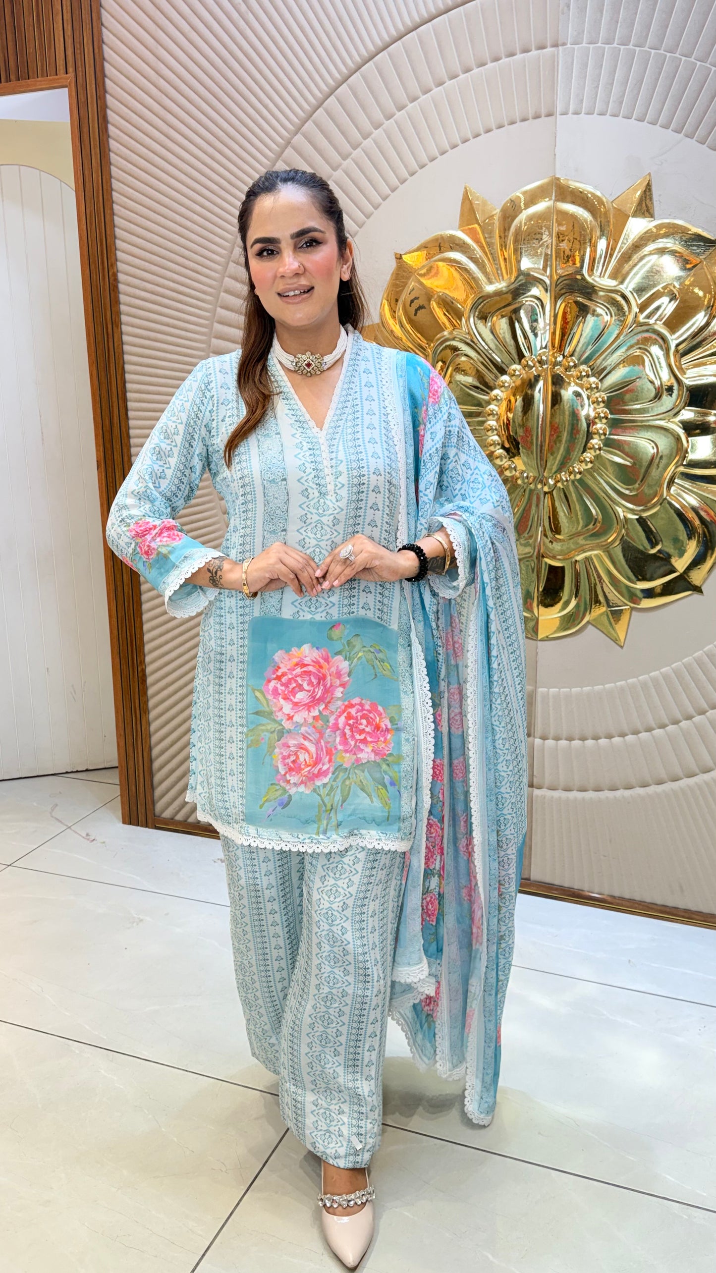 Beautiful light blue three-piece ethnic suit Pc3616