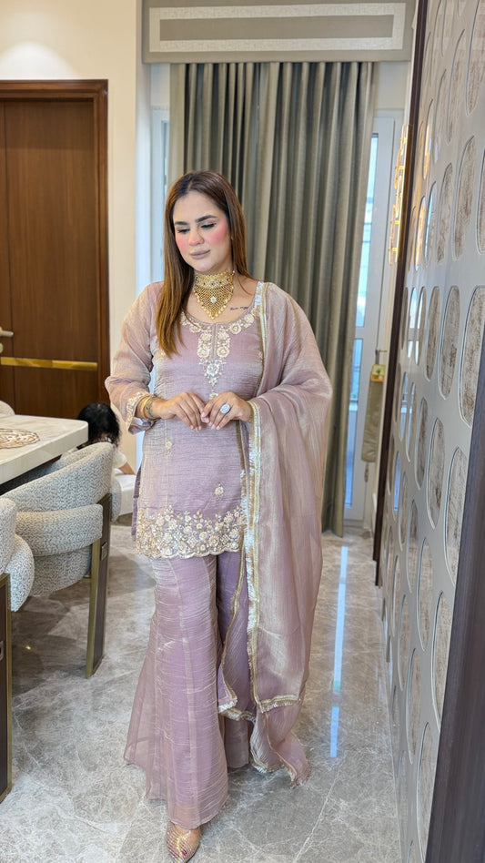Elegant pink shimmering tissue-silk kurta PC3646