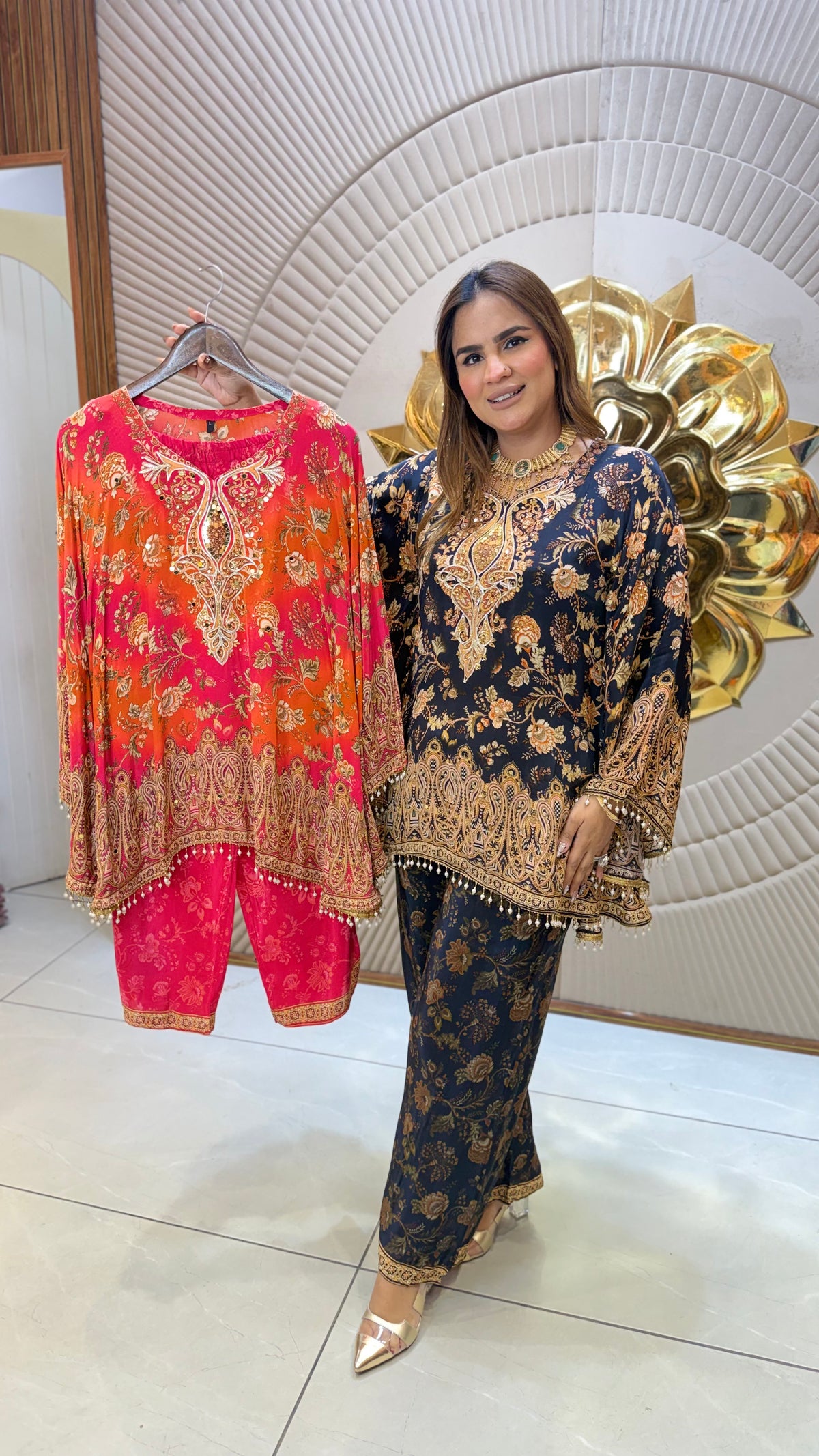 Beautiful ethnic printed kaftan top paired with matching printed trousers pc3679