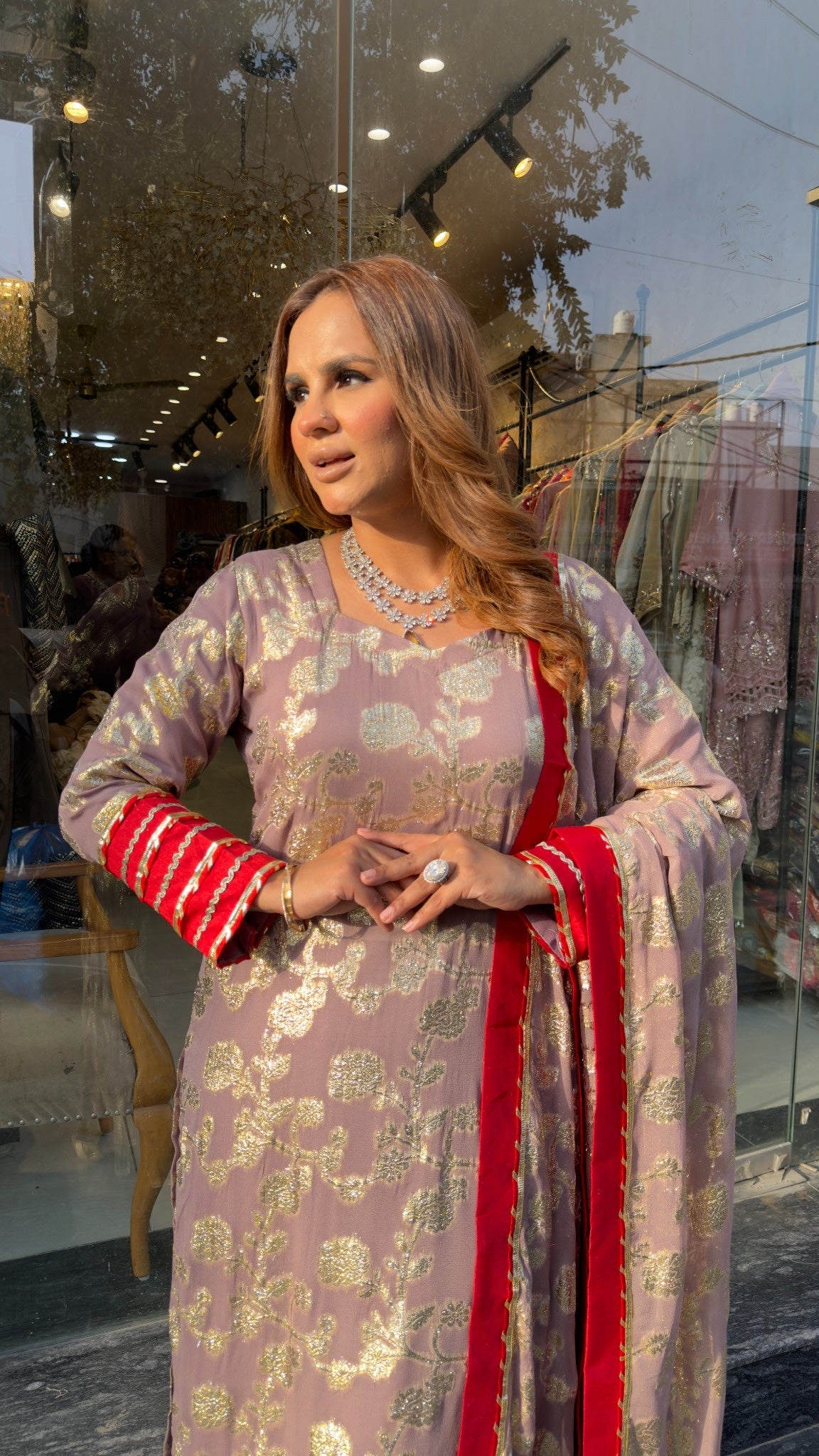 Elegant mauve-colored ethnic suit set PC3723