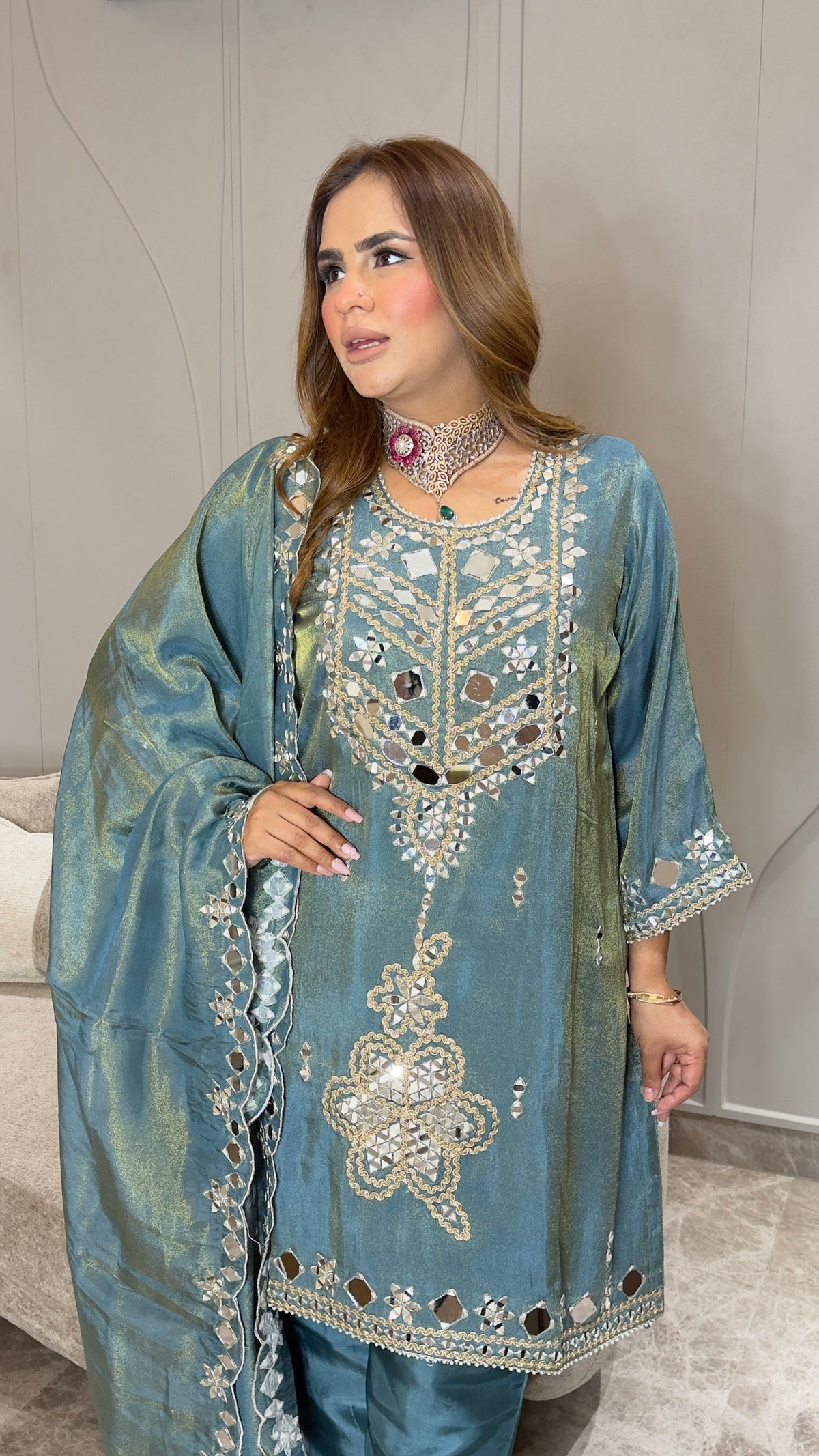 Beautiful mirror-work ethnic kurta set pc3762