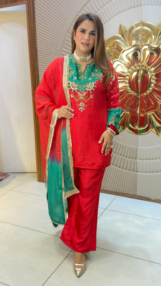 Beautiful silk embroidered kurta and palazzo set pc3823