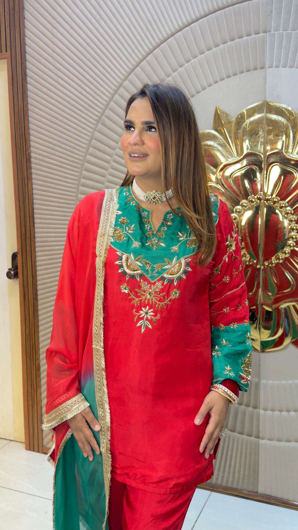 Beautiful silk embroidered kurta and palazzo set pc3823