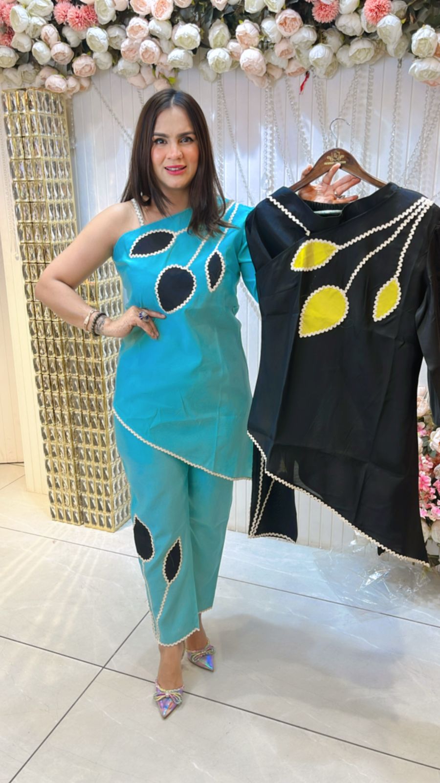 One Shoulder Dress With Front Leaf Design PC935