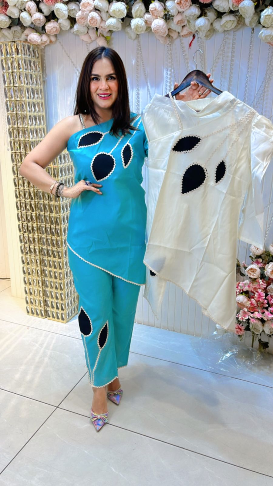 One Shoulder Dress With Front Leaf Design PC935