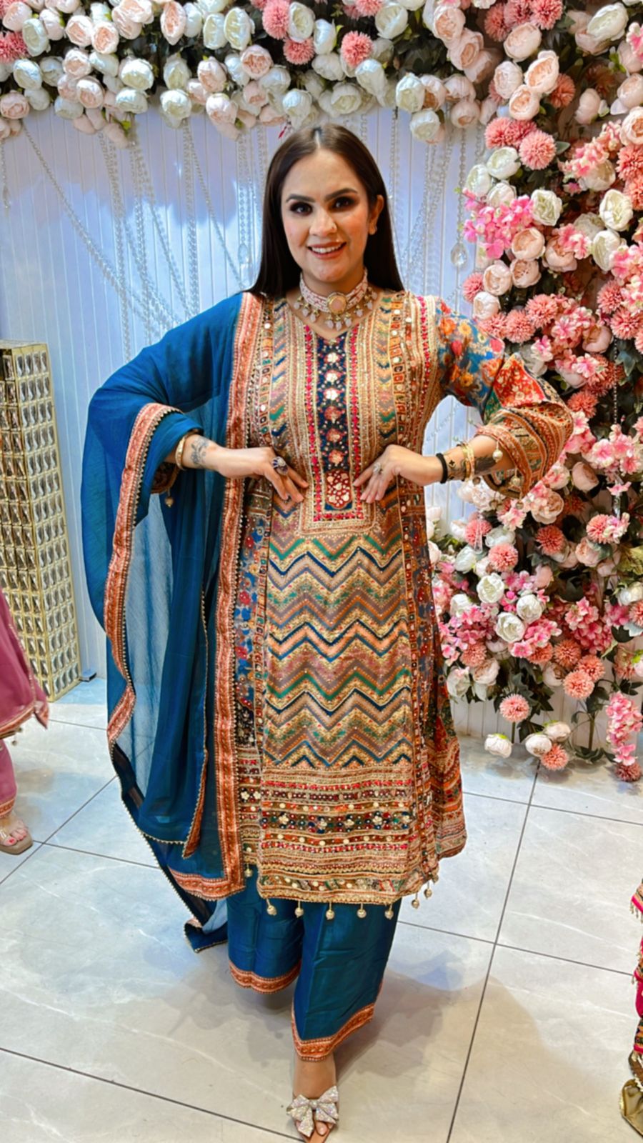 Partywear A-Line Embroidered Suit With Dupatta PC728