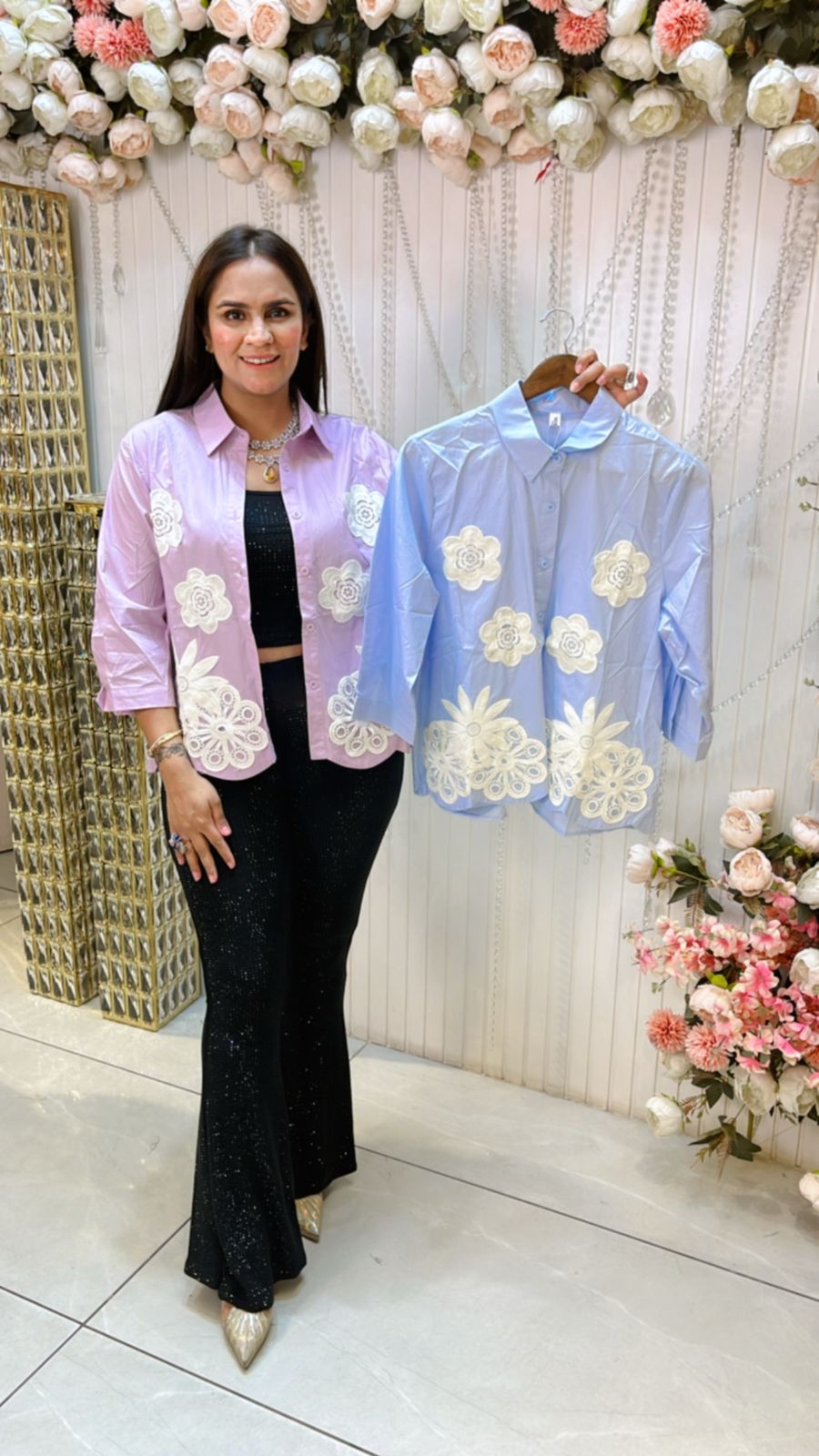 Pretty Top With Flower Embroidery Work PC705