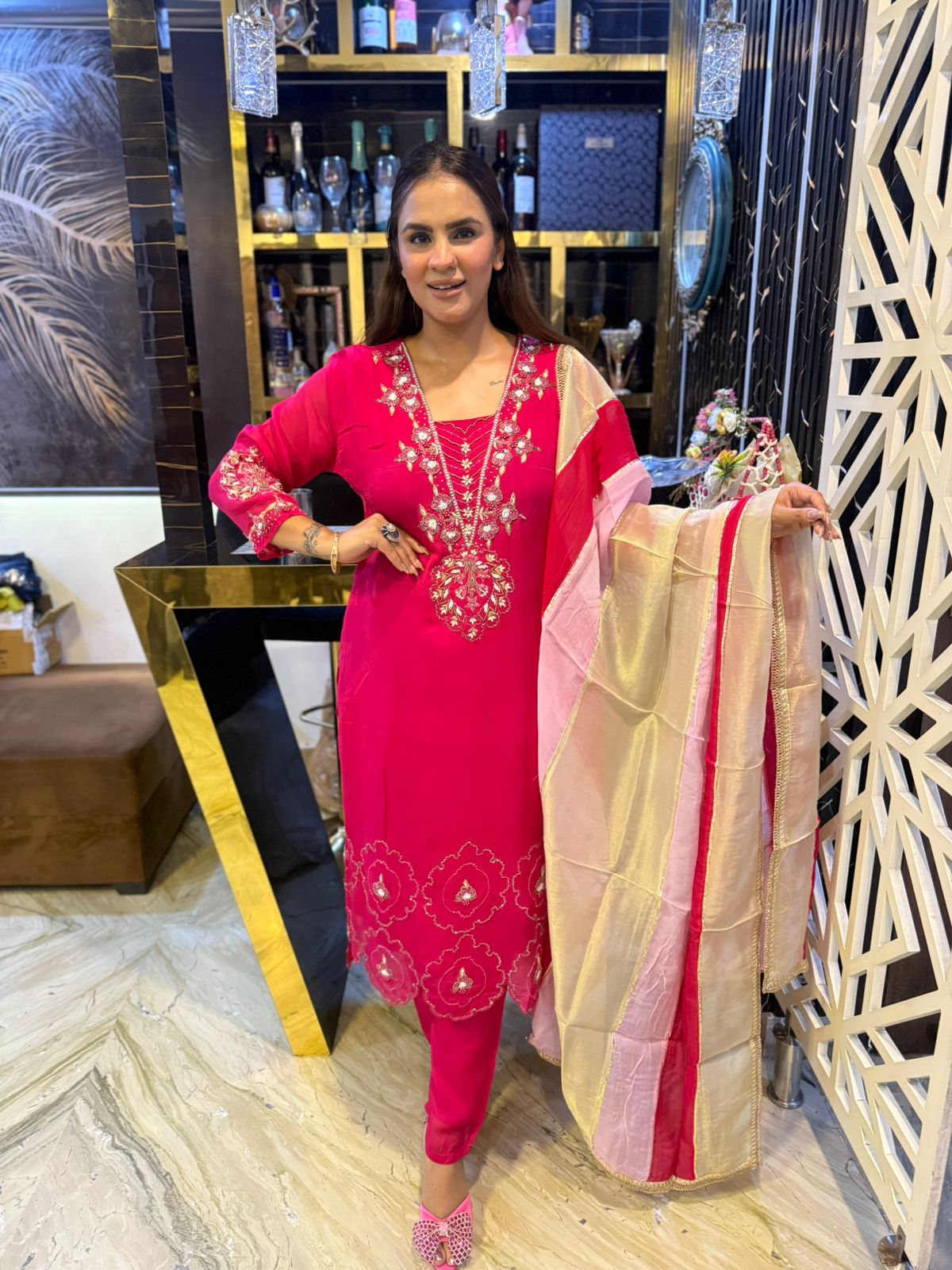 Stunning Suit With Hand Embroidery PC1582