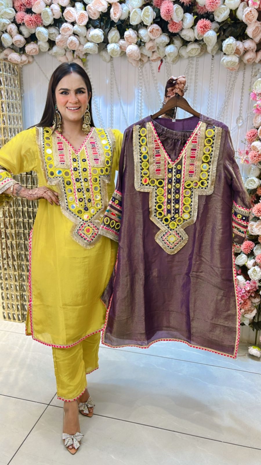 Very Pretty Suit With Mirror Work & Potli PC878