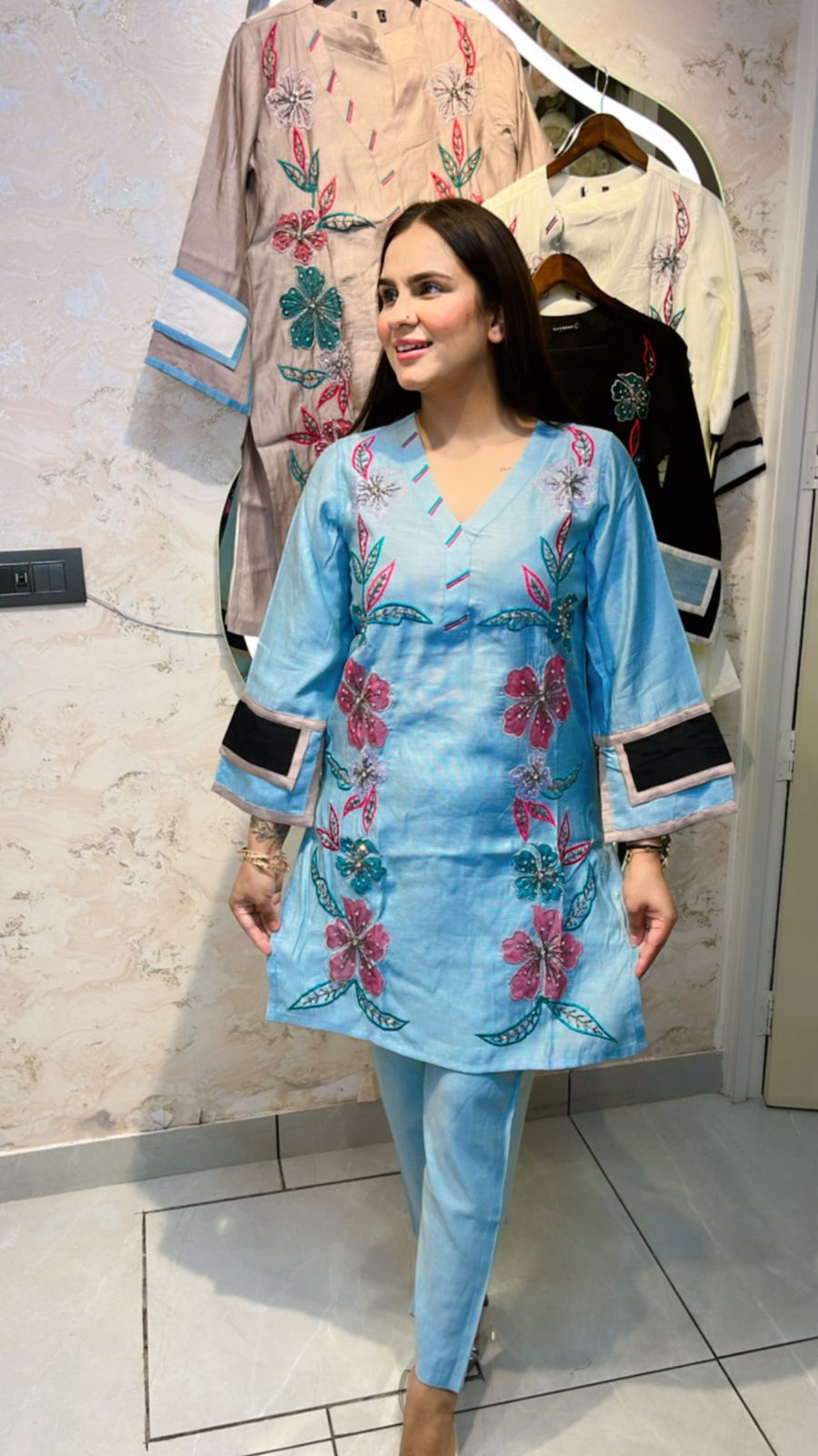 Beautiful Flower Kurti Set PC746