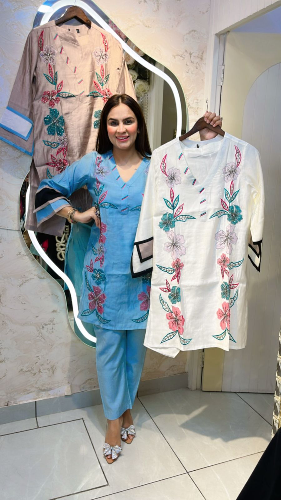 Beautiful Flower Kurti Set PC746