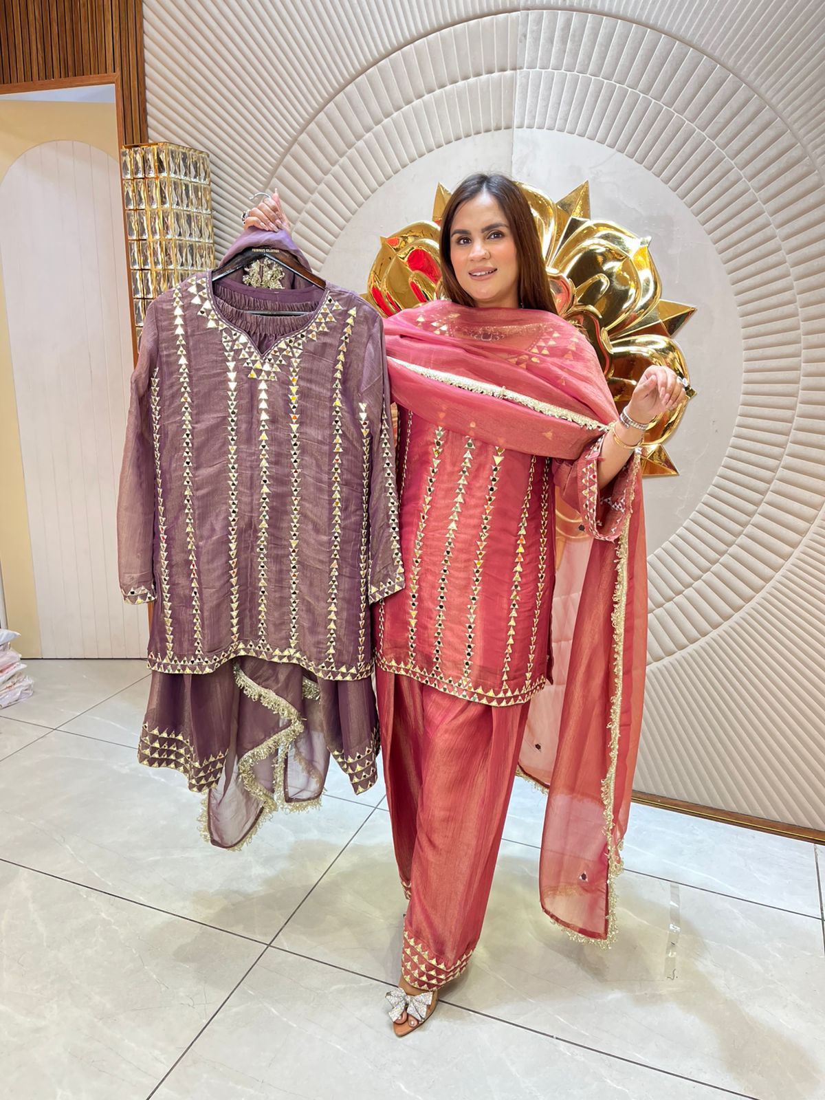 Beautiful Suit With Triangle Mirror Work PC1589