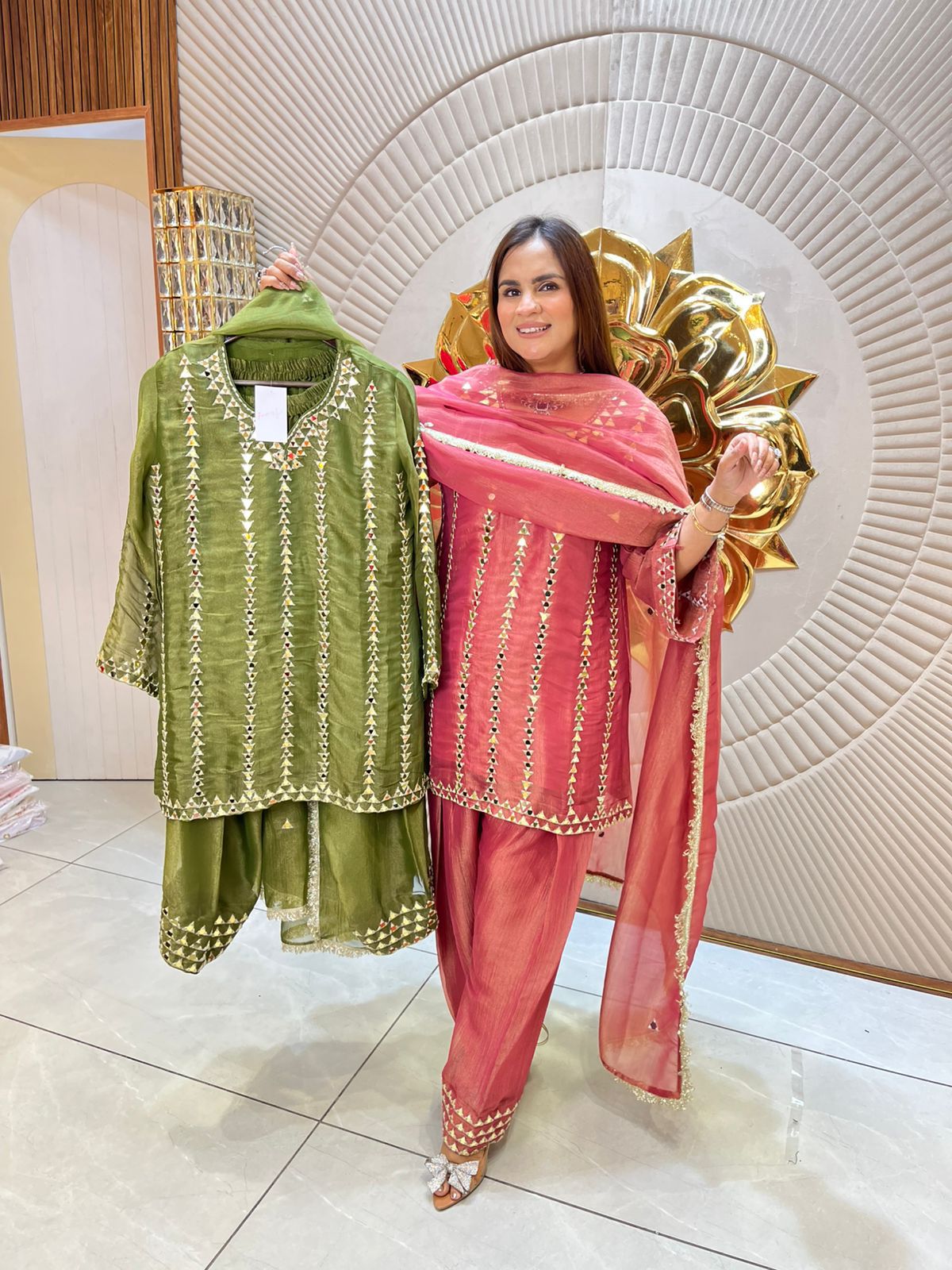 Beautiful Suit With Triangle Mirror Work PC1589