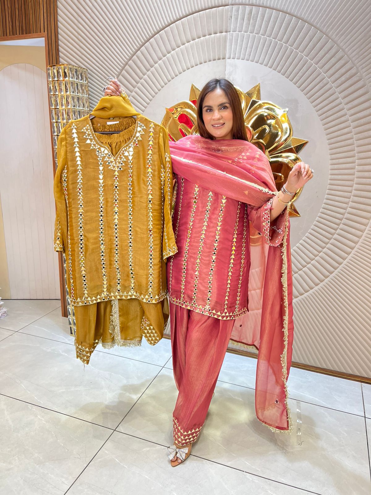 Beautiful Suit With Triangle Mirror Work PC1589