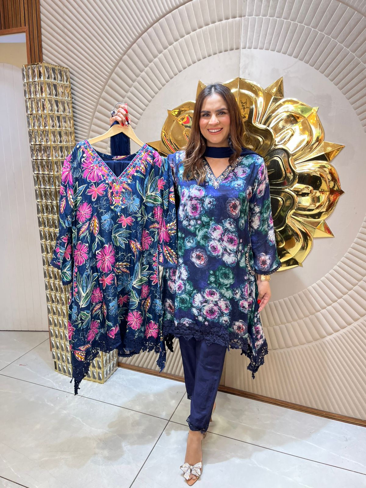 Beautiful Floral Suit With Lace Work PC1619