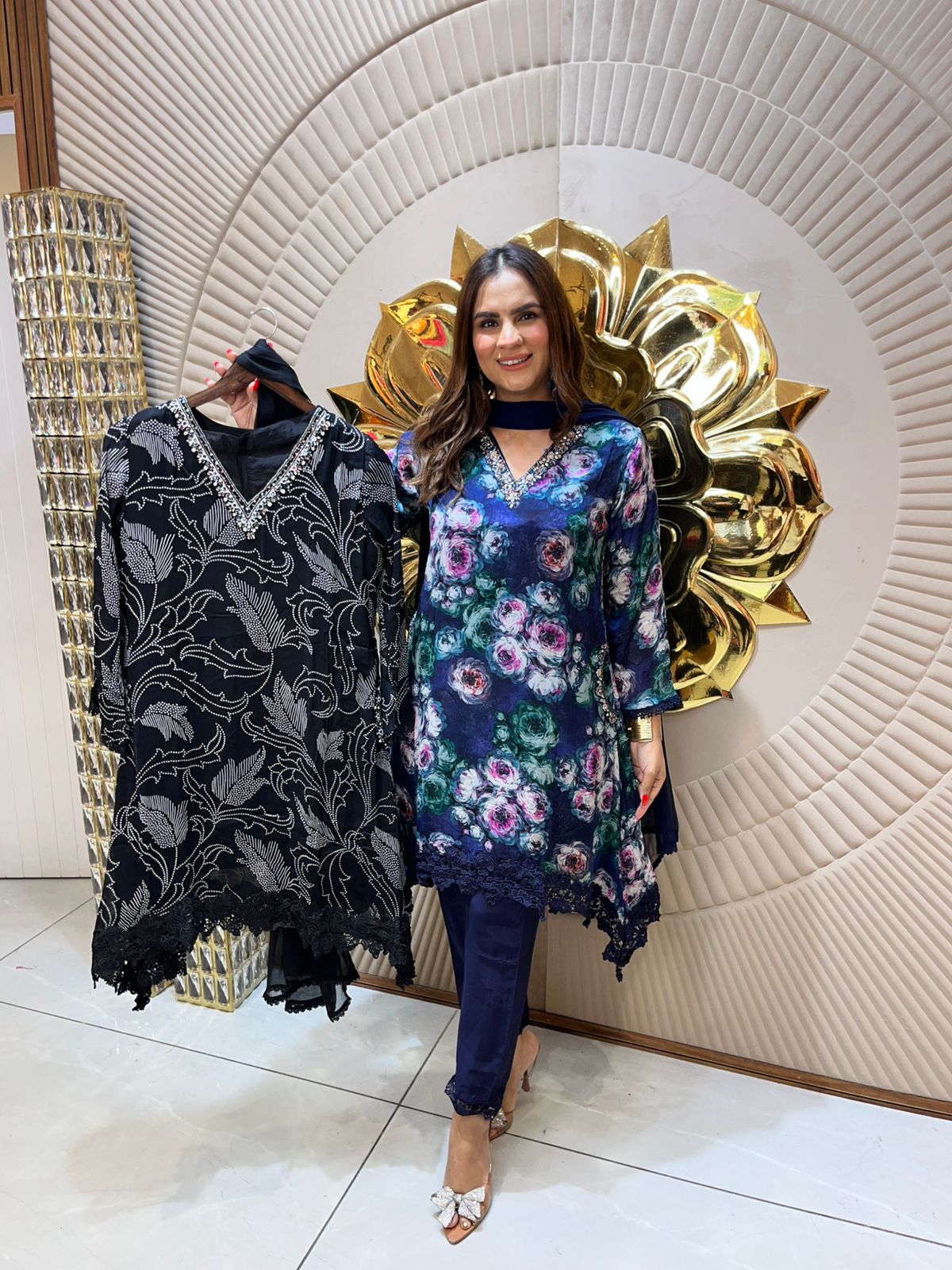 Beautiful Floral Suit With Lace Work PC1619