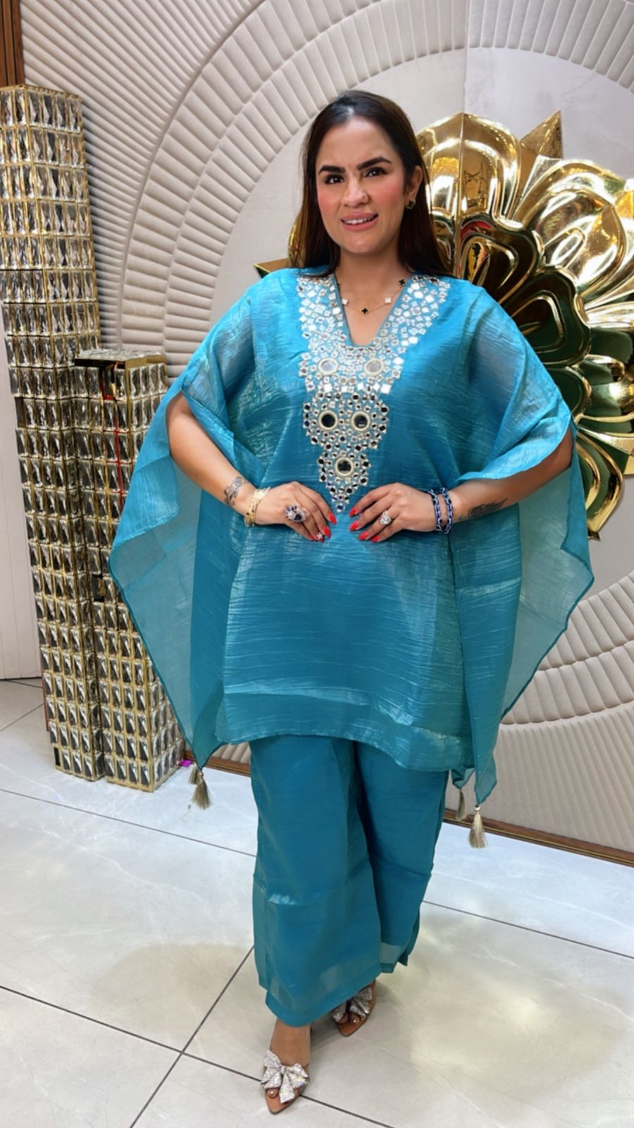 Kaaftan Style Cordset With Mirror Work on Neck PC1643