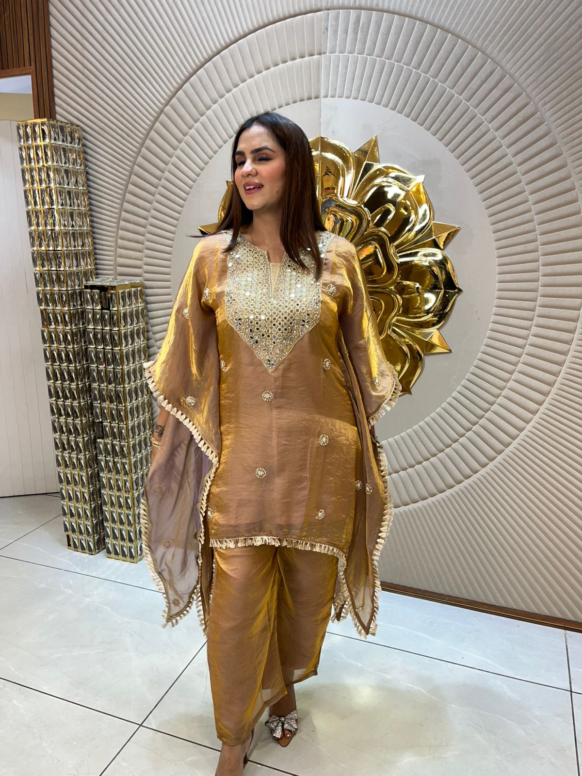 Stunning Designer Kaftan And Mirror Work On Neck PC1653