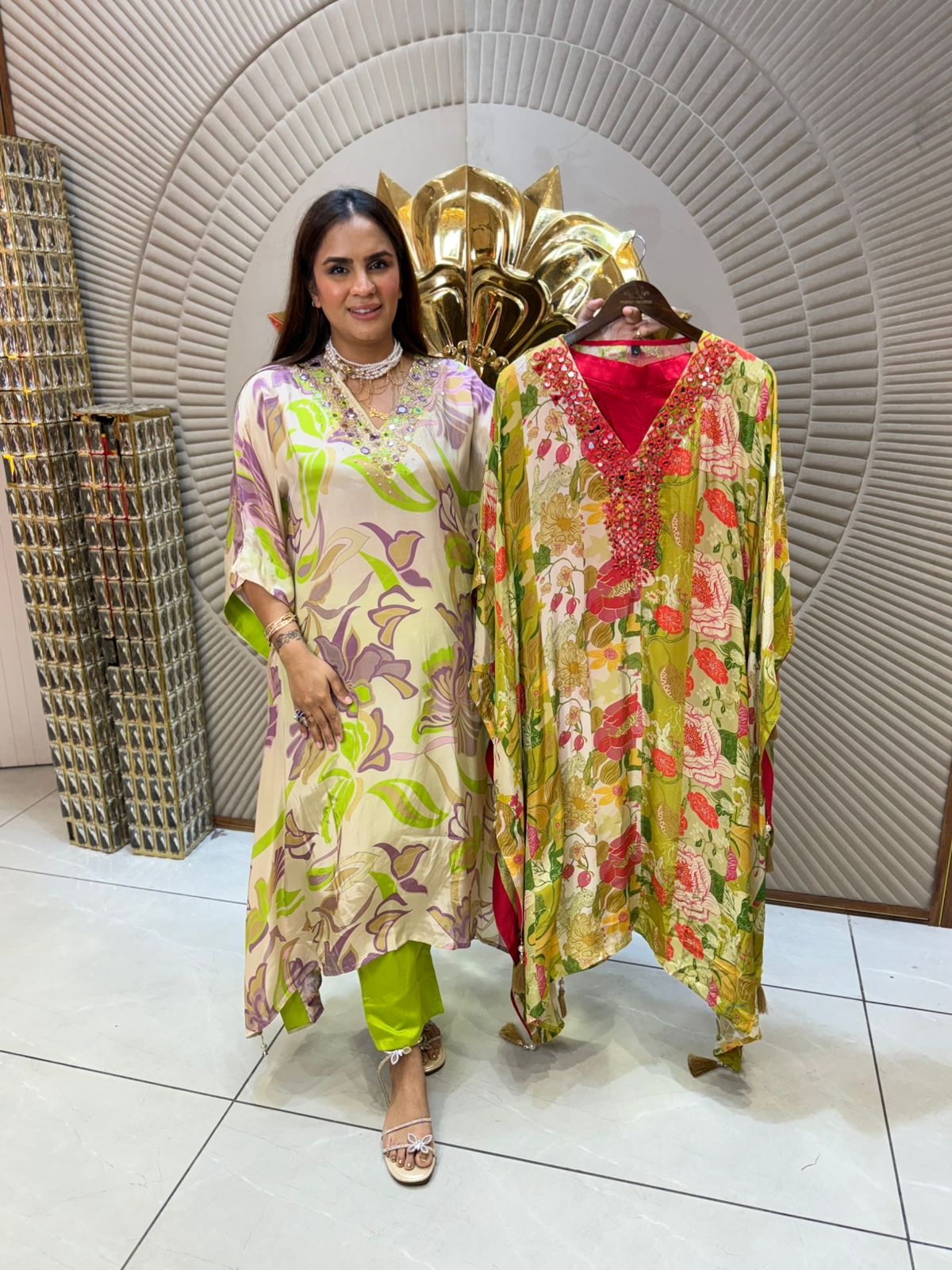 Stunning Floral Kaftan With Mirror Work PC1697