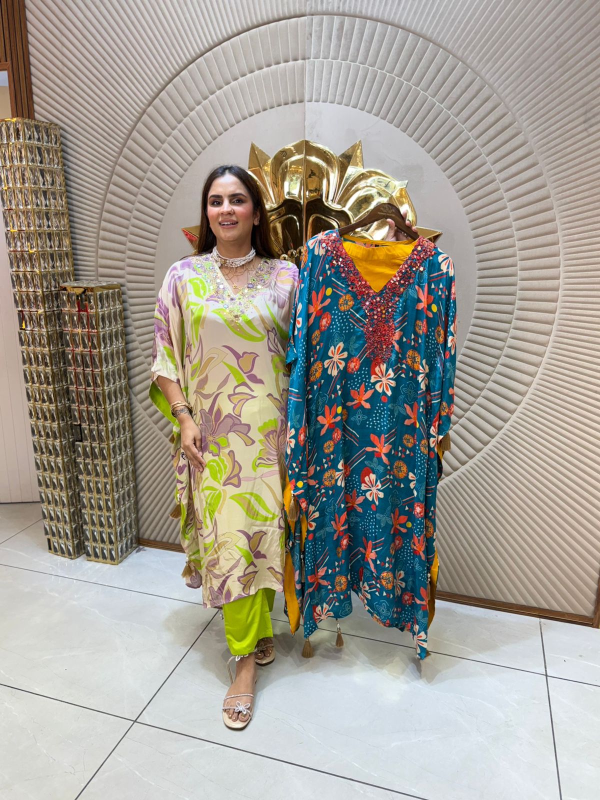 Stunning Floral Kaftan With Mirror Work PC1697