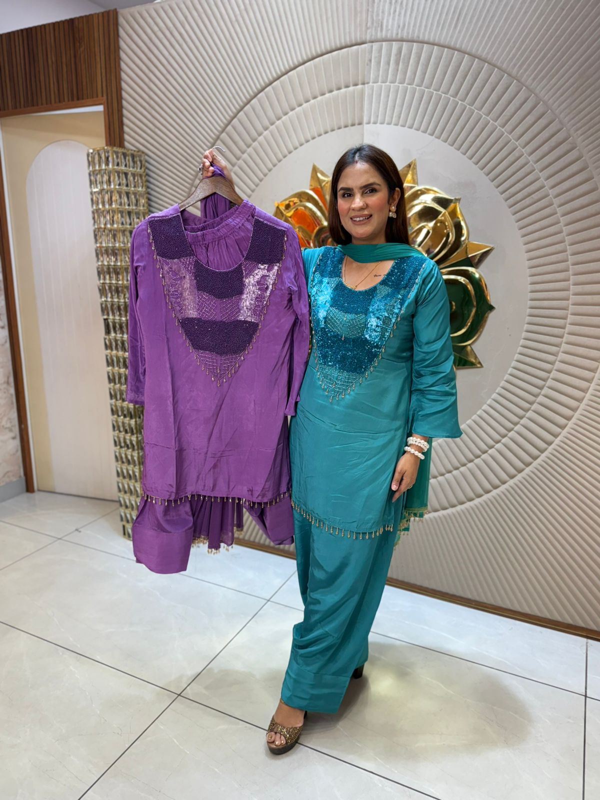 Beautiful Designer Suit With Sequence Work PC1708