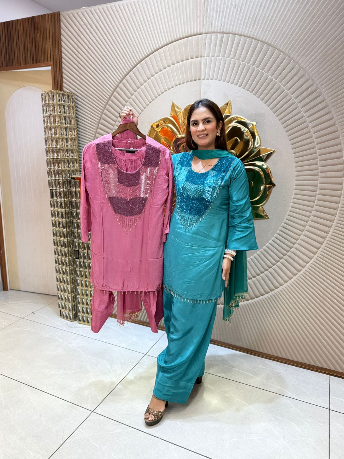 Beautiful Designer Suit With Sequence Work PC1708