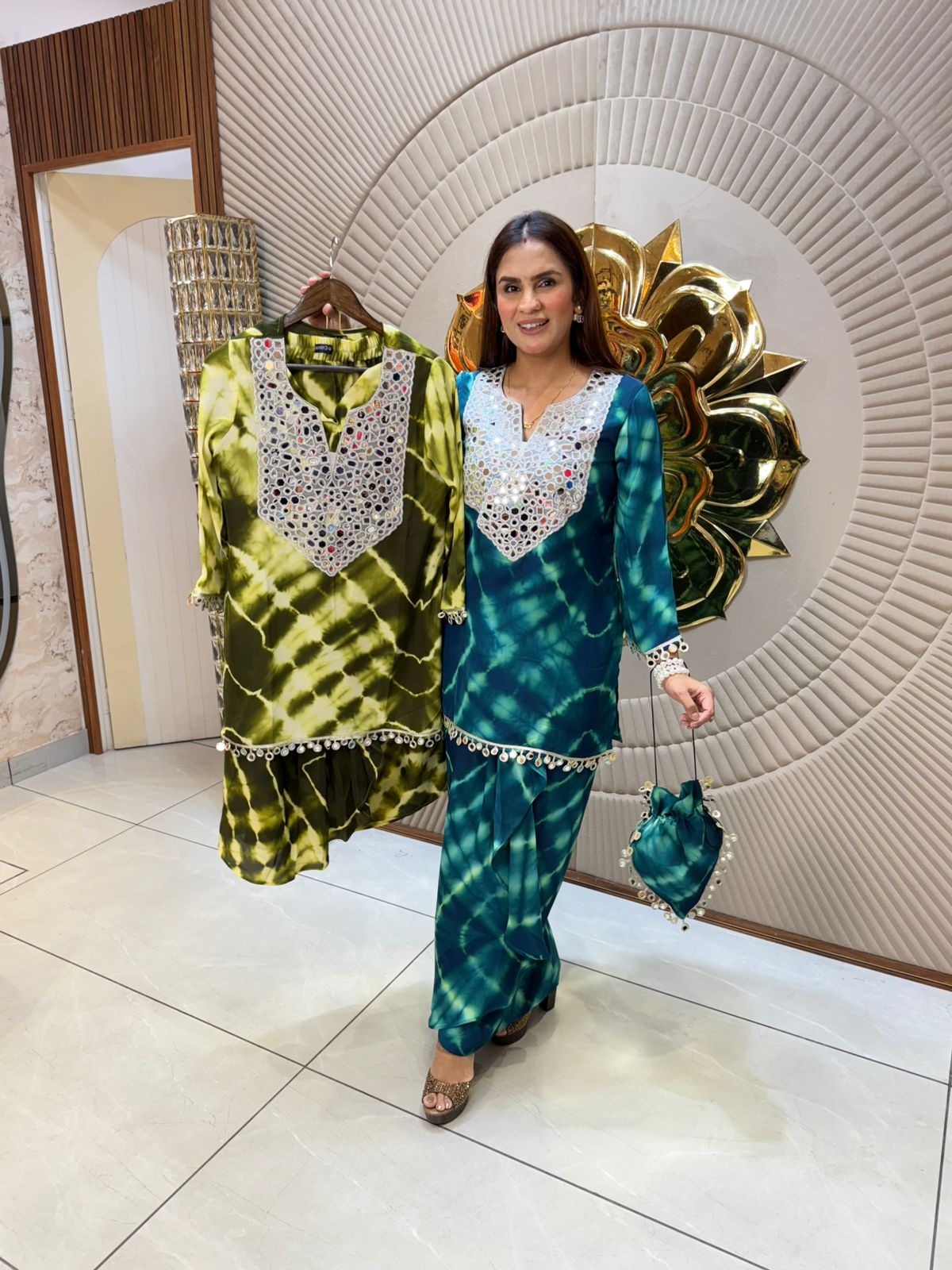 Tie-Die Skirt Set With Potli PC1711