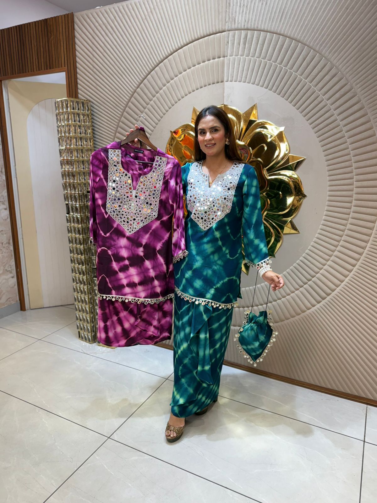 Tie-Die Skirt Set With Potli PC1711