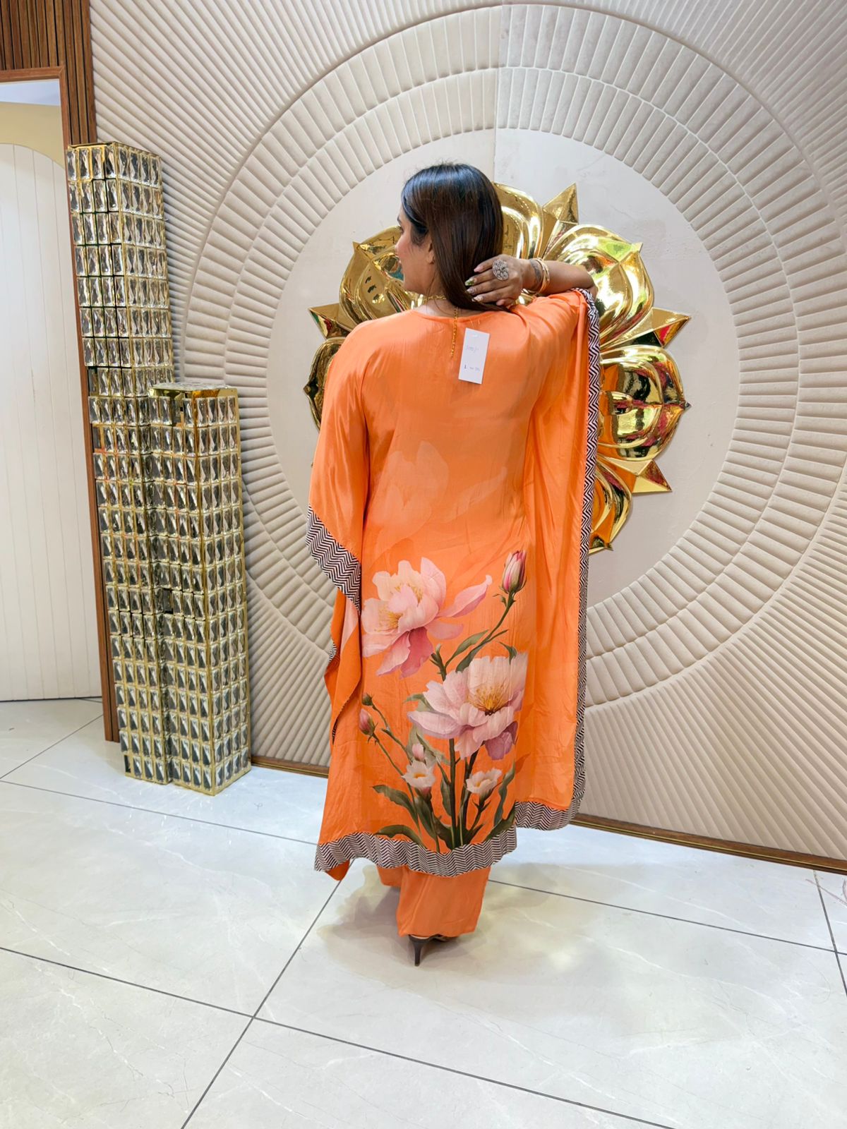 Beautiful Floral Kaftan With Mirror Work On Neck PC1771