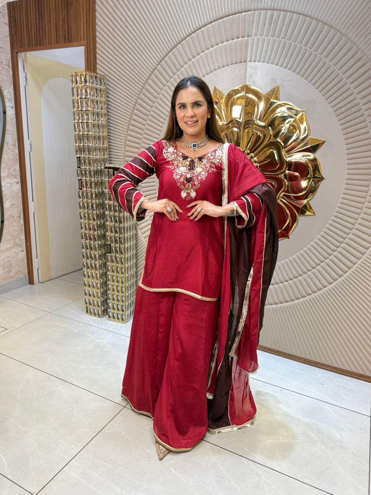 Beautiful Suit With Heavy Neck Work PC1798