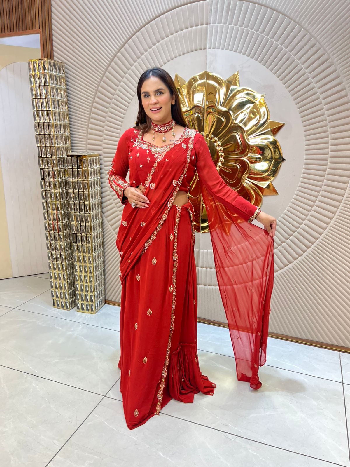 Partywear Embroidered Saree With Choker PC1802