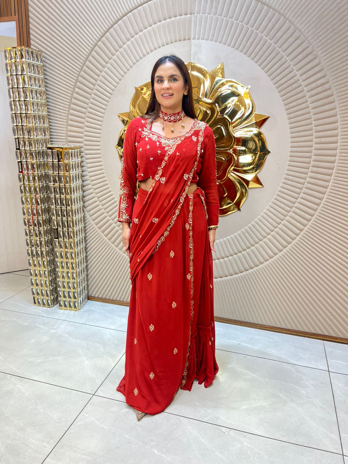 Partywear Embroidered Saree With Choker PC1802