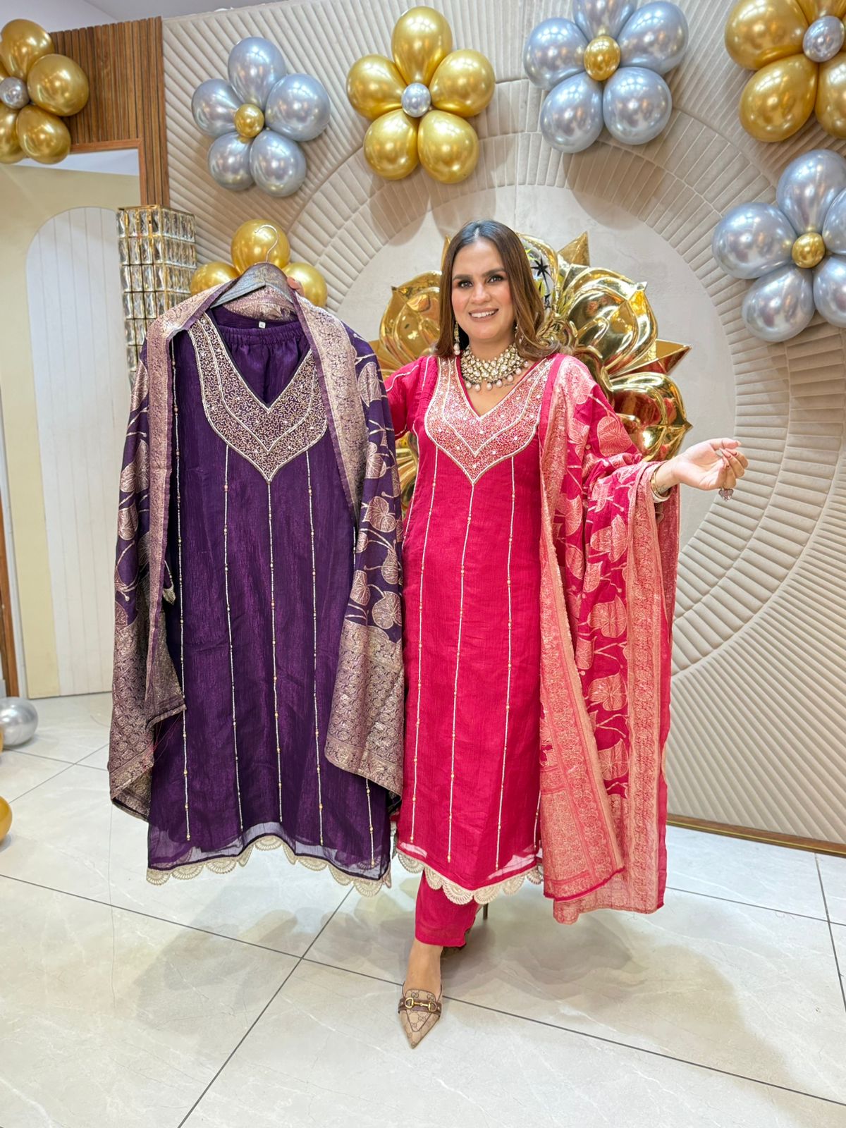 Partywear Frock A-Line Suit With Banarasi Dupattta PC1815