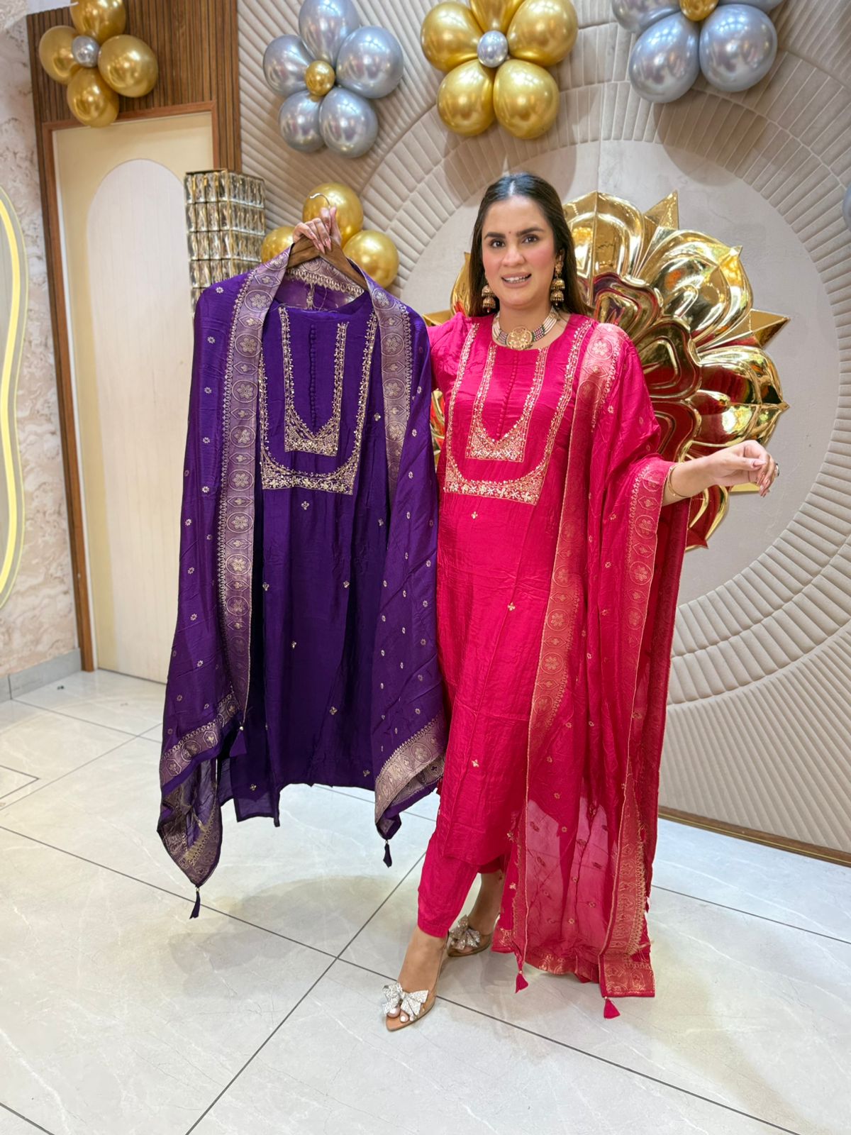 Festive Pink Silk Suit PC1825