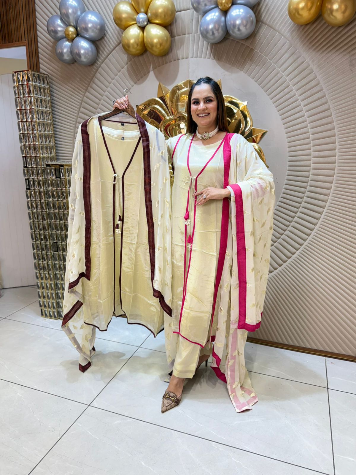 Elegant Cream and Pink Ensemble PC1846