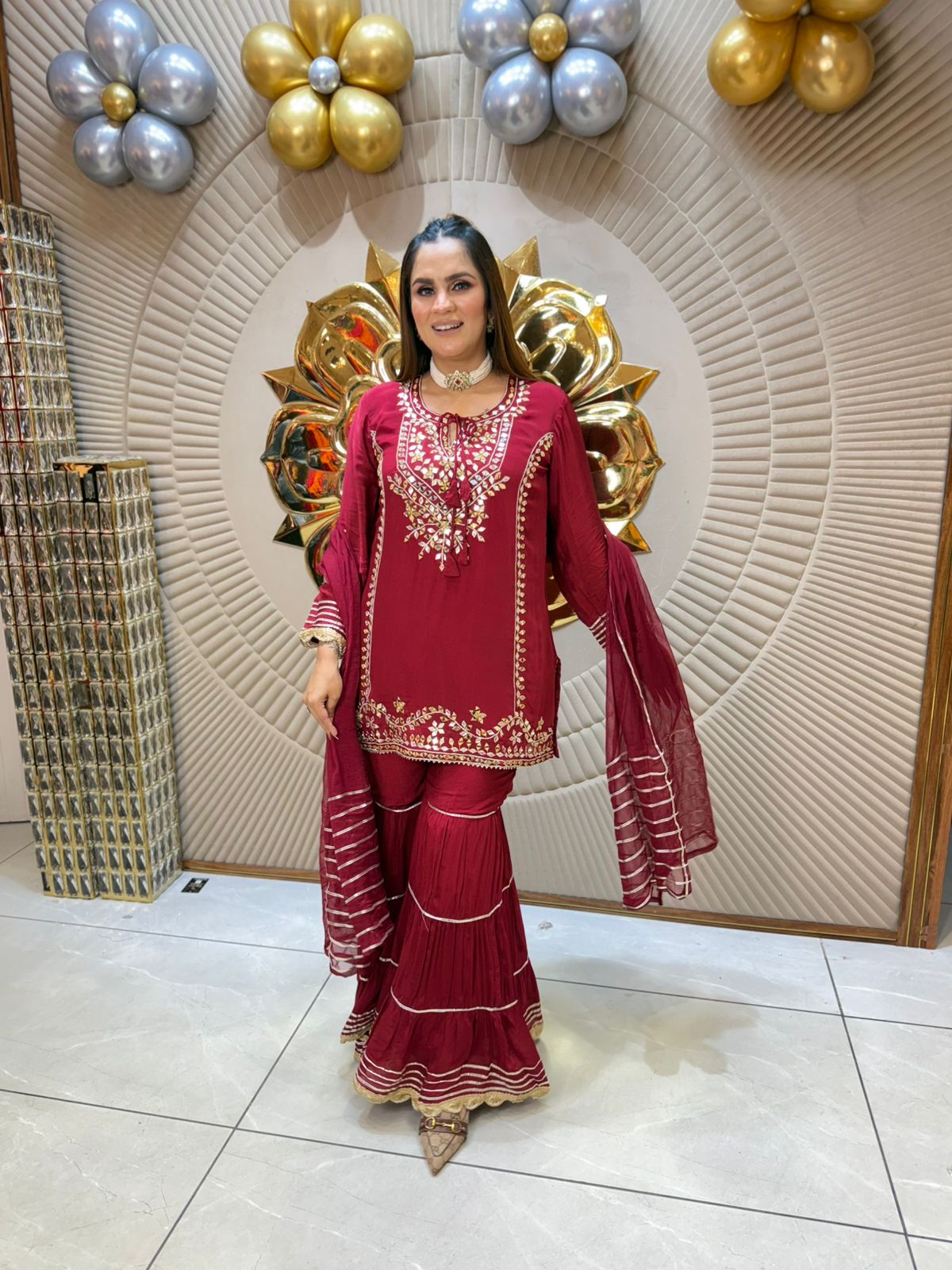 Elegant Maroon Sharara Set PC1849