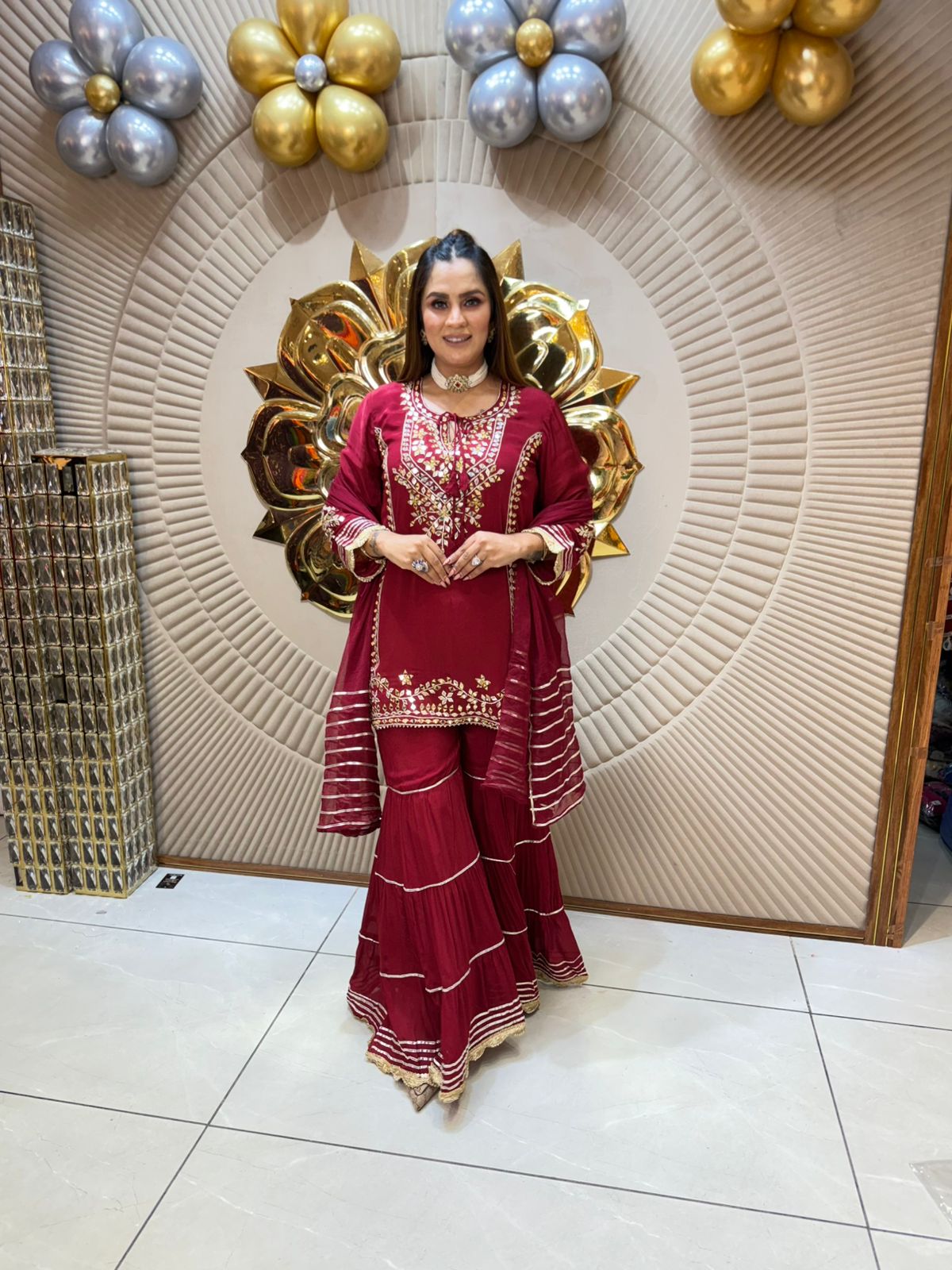 Elegant Maroon Sharara Set PC1849