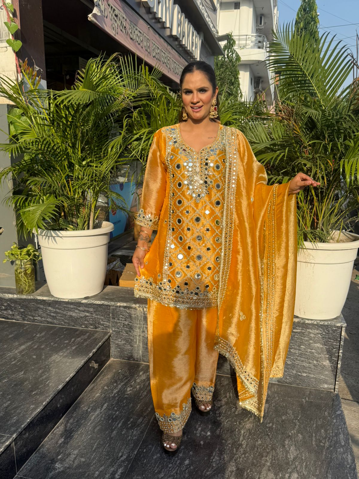 Beautiful Designer Suit With Mirror Work PC1864