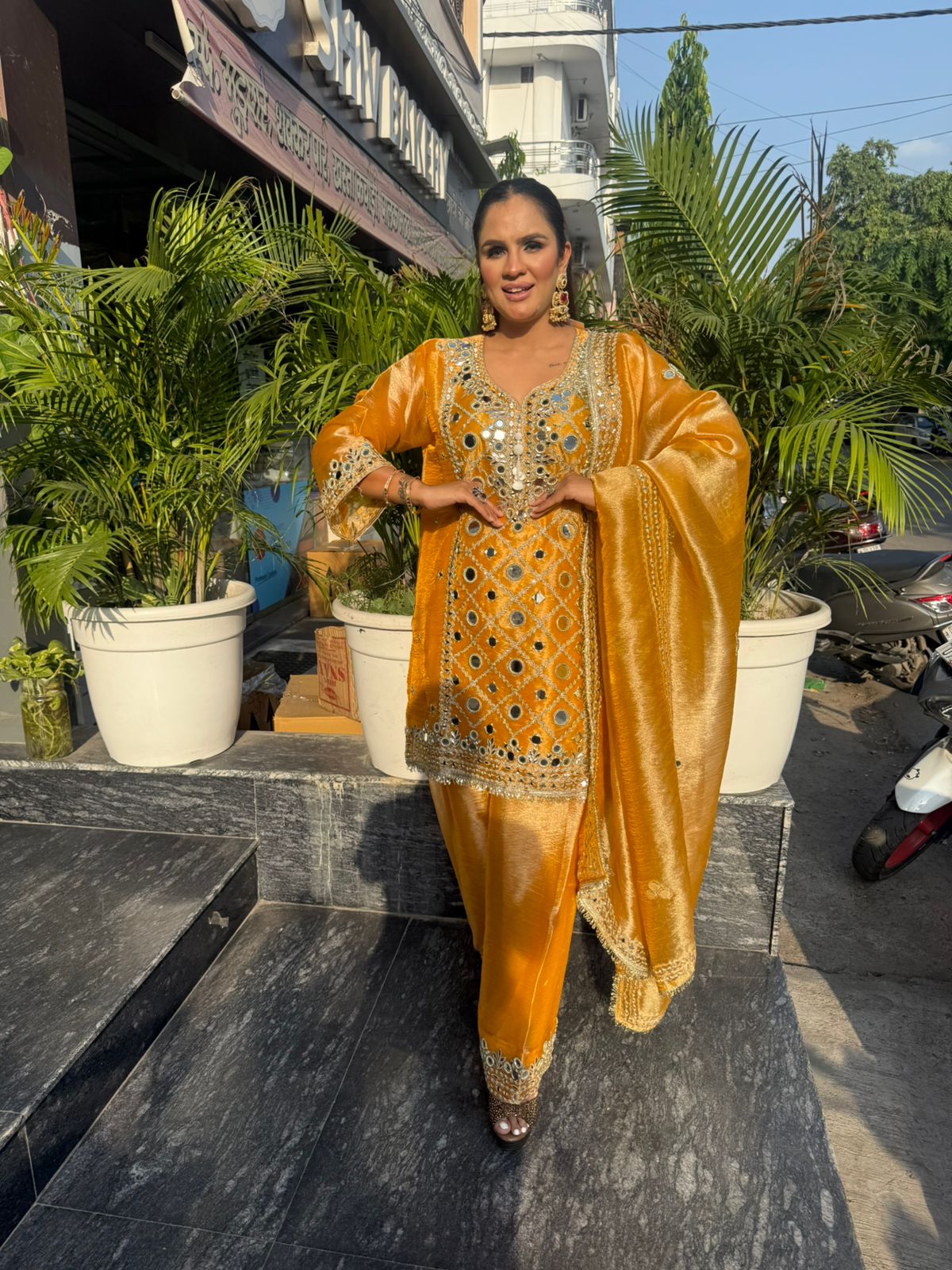 Beautiful Designer Suit With Mirror Work PC1864