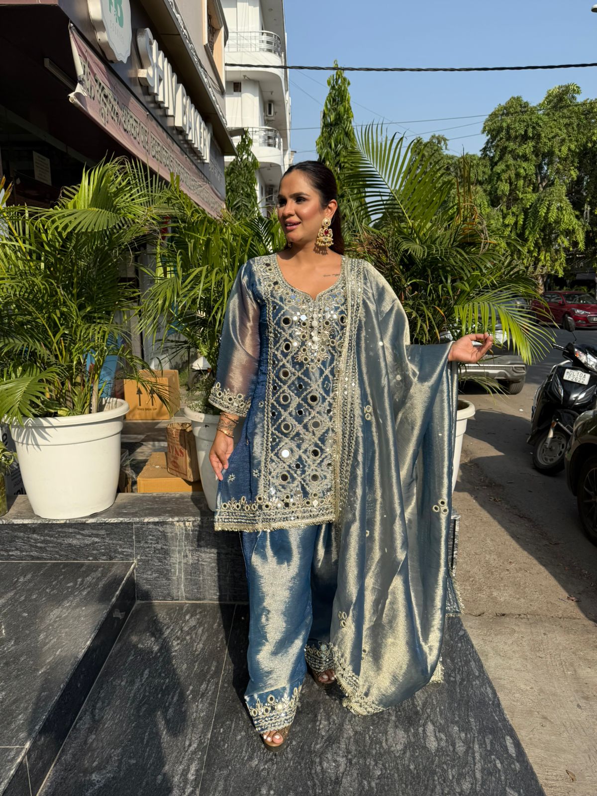 Beautiful Designer Suit With Mirror Work PC1864