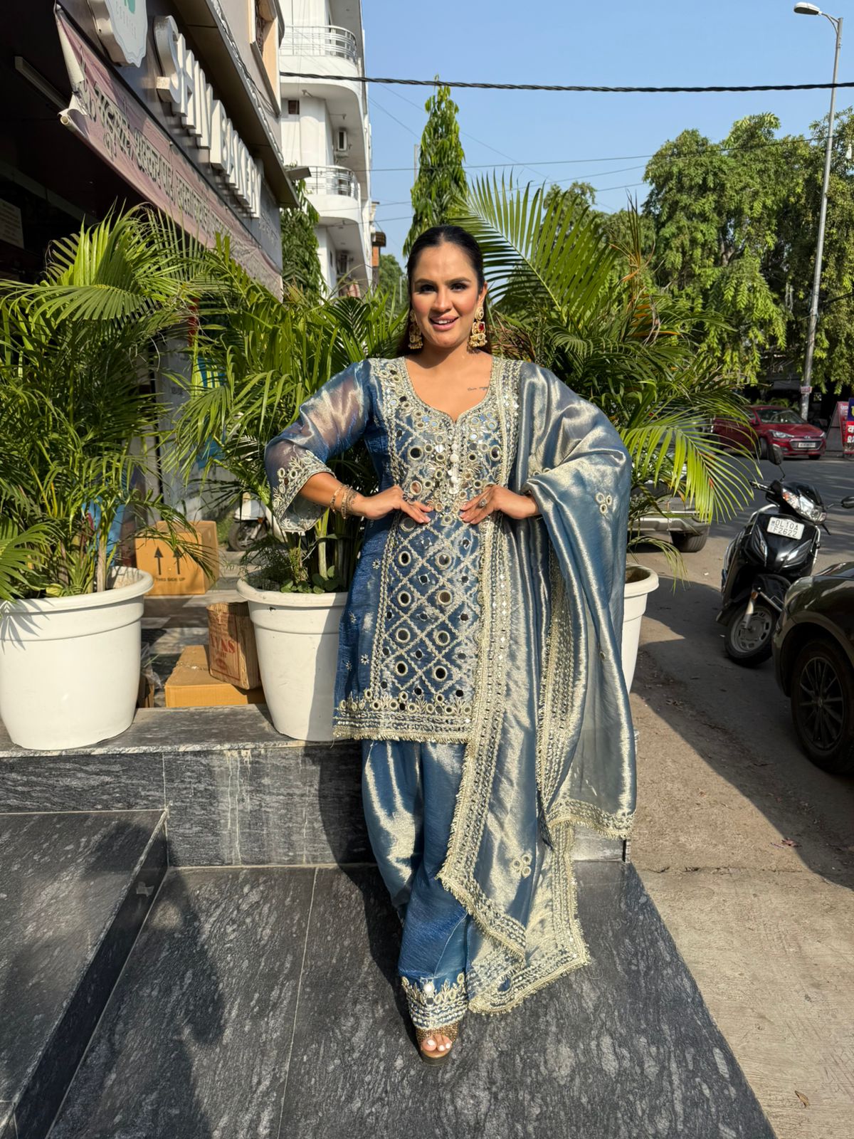 Beautiful Designer Suit With Mirror Work PC1864