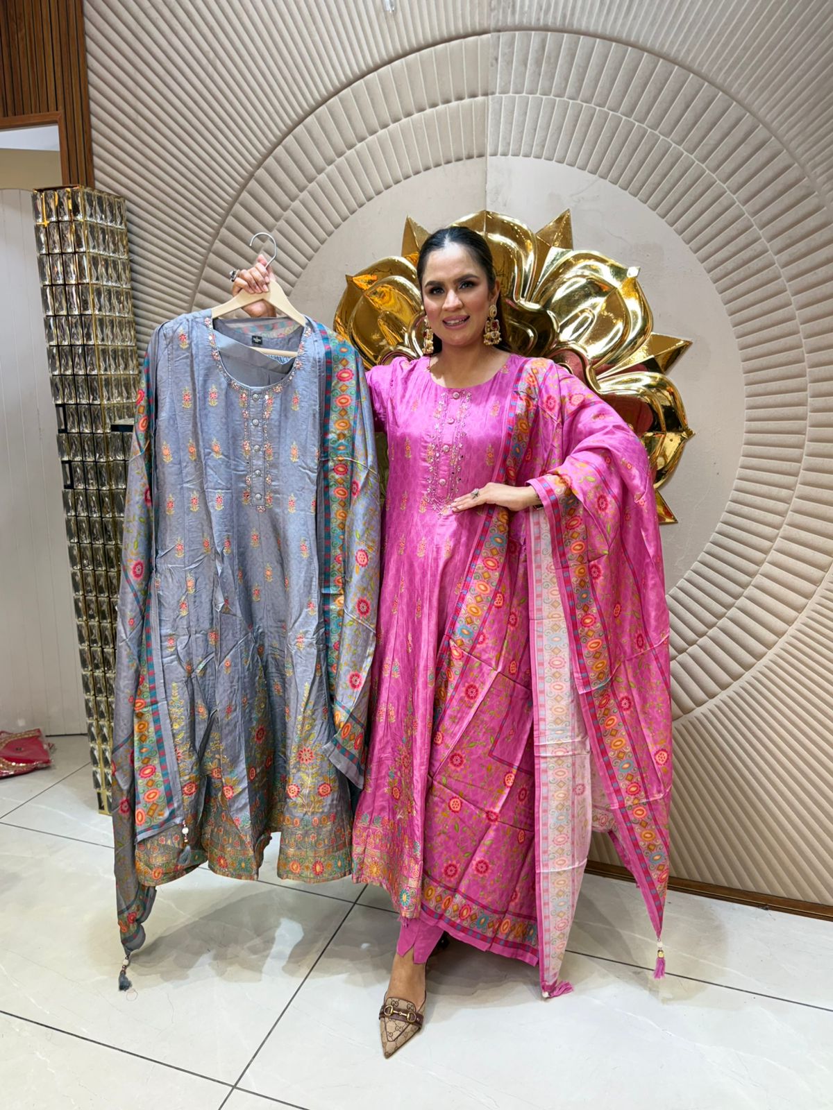 Elegant Printed Silk Suit Set PC1867