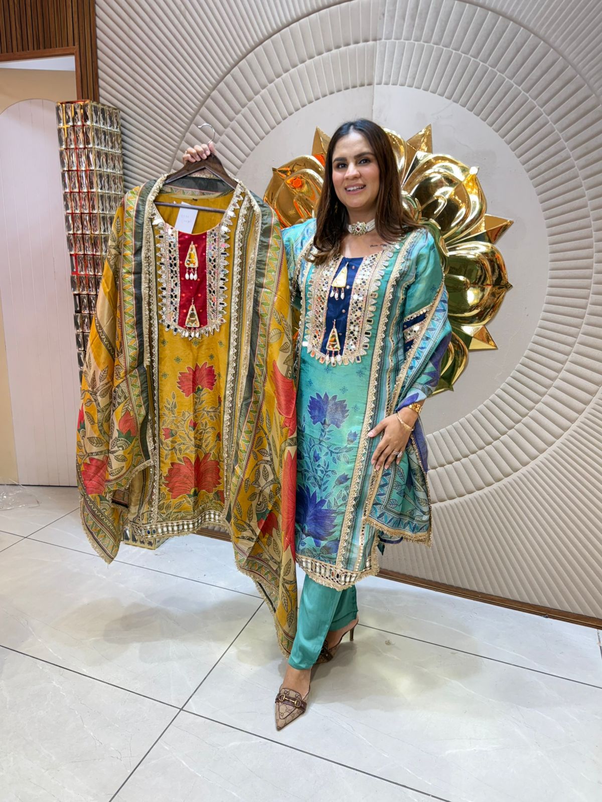 Elegant Traditional Attire with Floral Embroidery PC1880