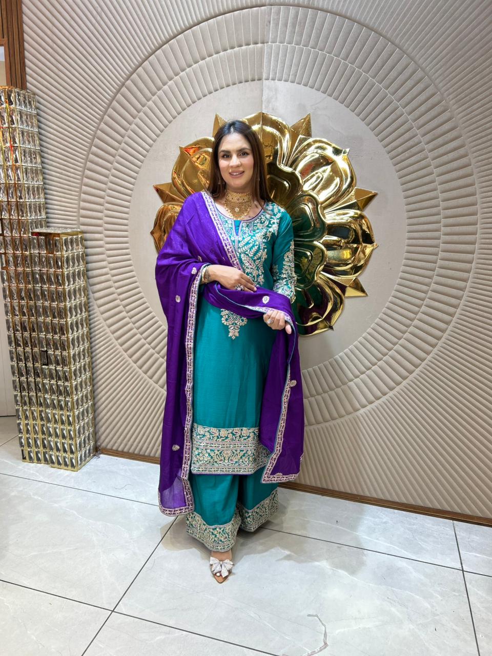 Beautiful Palazzo Suit With Embroidery Work PC1889